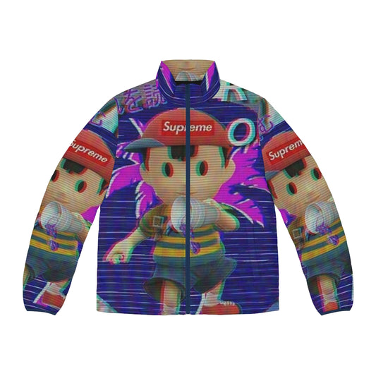 NESS Vaporwave Puffer Jacket - Retro gaming inspired streetwear with Earthbound aesthetics