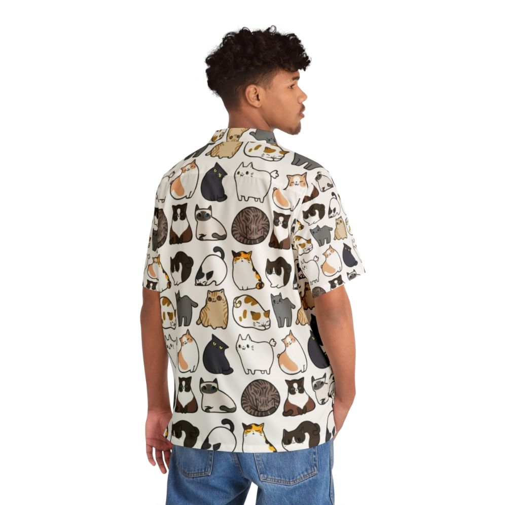 Colorful Hawaiian shirt featuring a vibrant cat print pattern - People Back