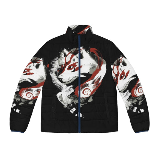 Wolf Puffer Jacket with Retro Painterly Design