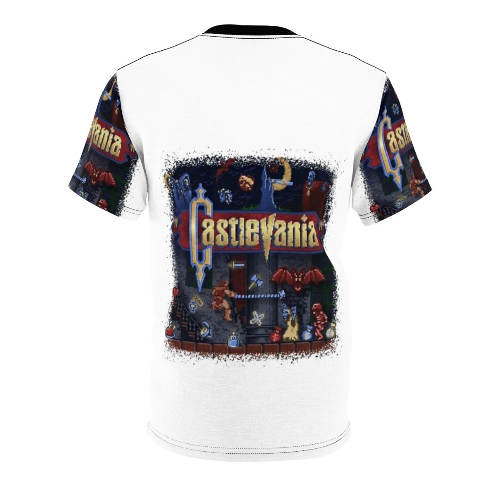 Castlevania-inspired anime graphic t-shirt with retro video game style design - Back