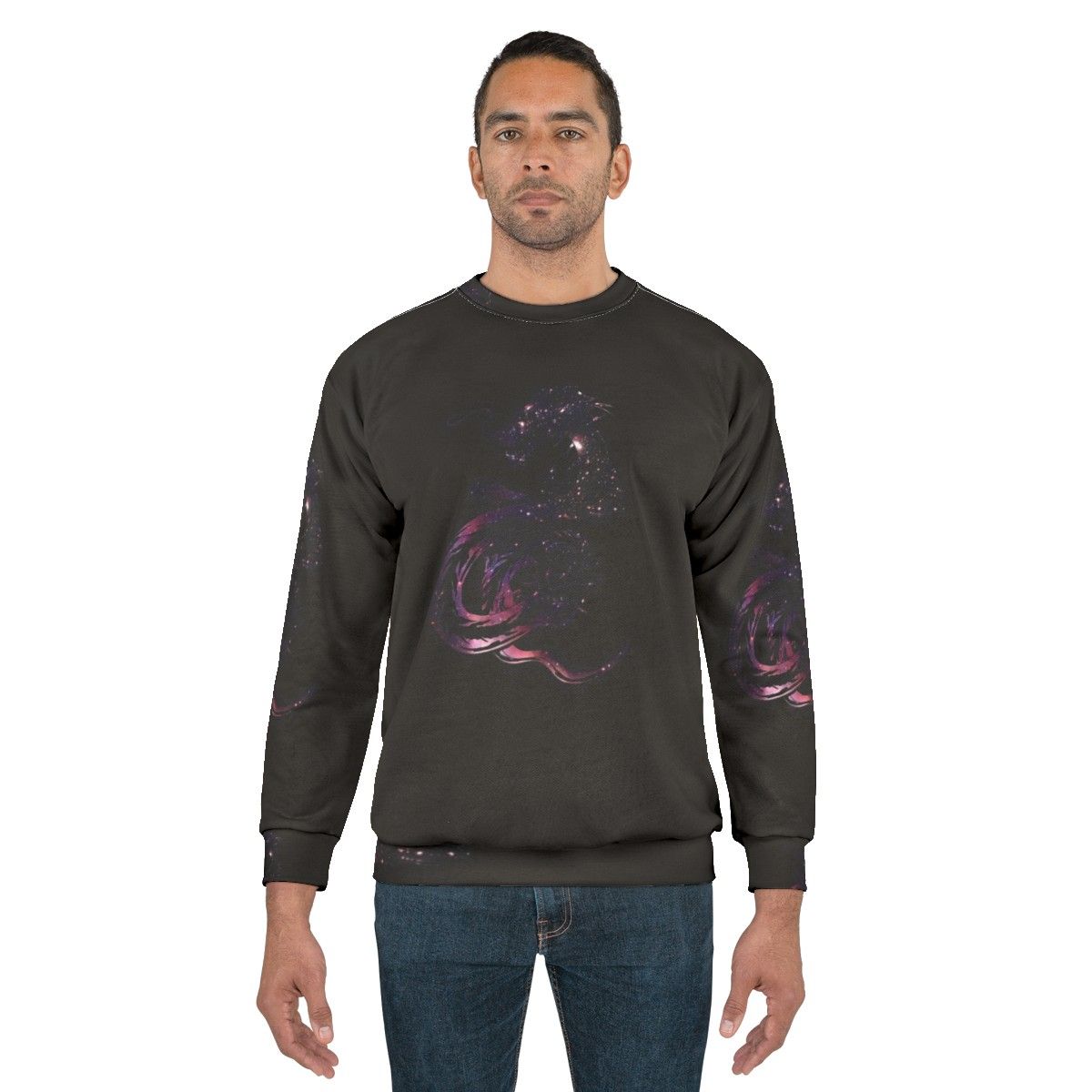 Cosmic dragon sweatshirt featuring a mythological creature design - men