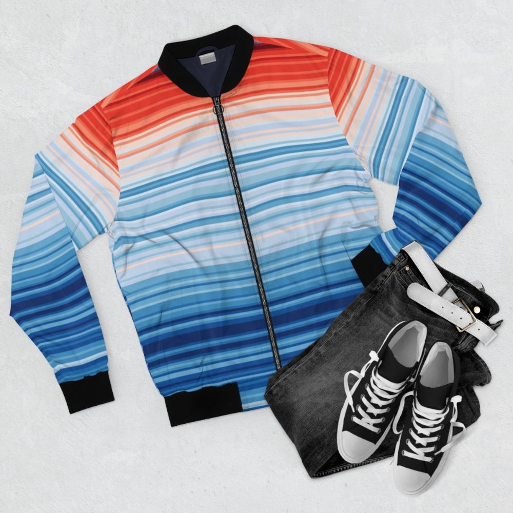 Eco-Friendly Climate Change Stripes Bomber Jacket - Flat lay