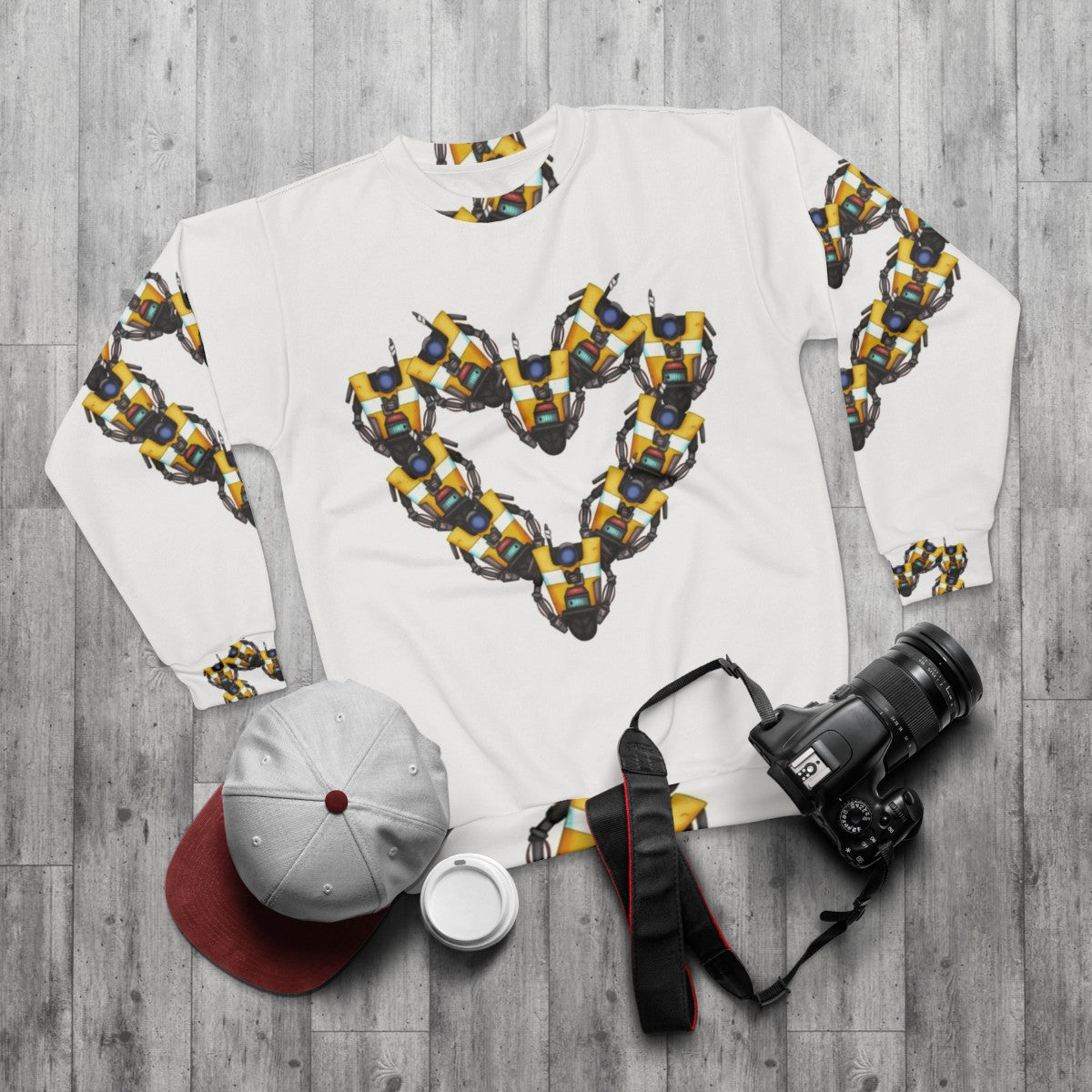 Borderlands Claptrap Heart Sweatshirt - flat lay