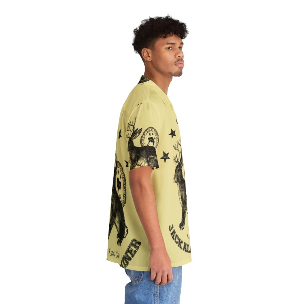 Beige Hawaiian Shirt with Quirky Jackalope Print - People Pight