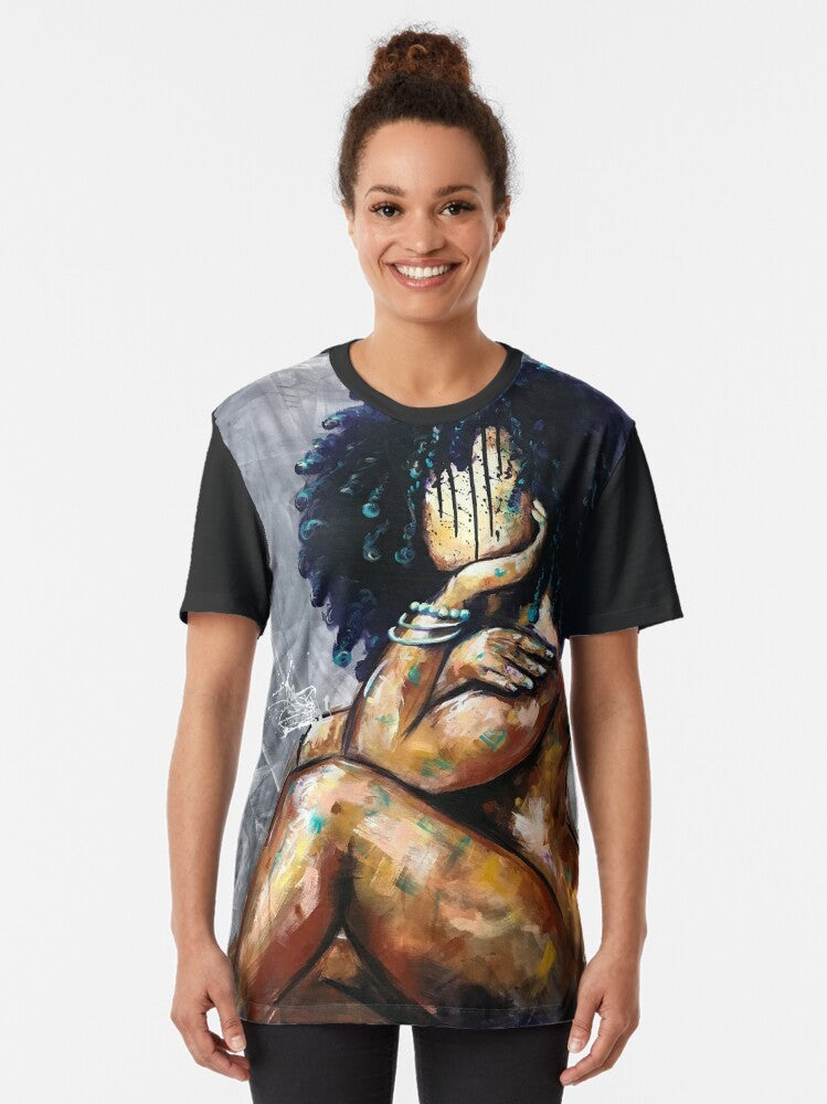 Naturally LVI Graphic T-Shirt featuring Black art, portraits, and cultural elements - Women