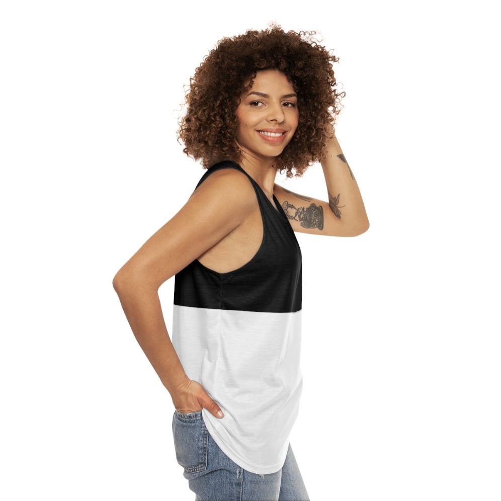 Bicolor unisex tank top with modern geometric pattern - women side