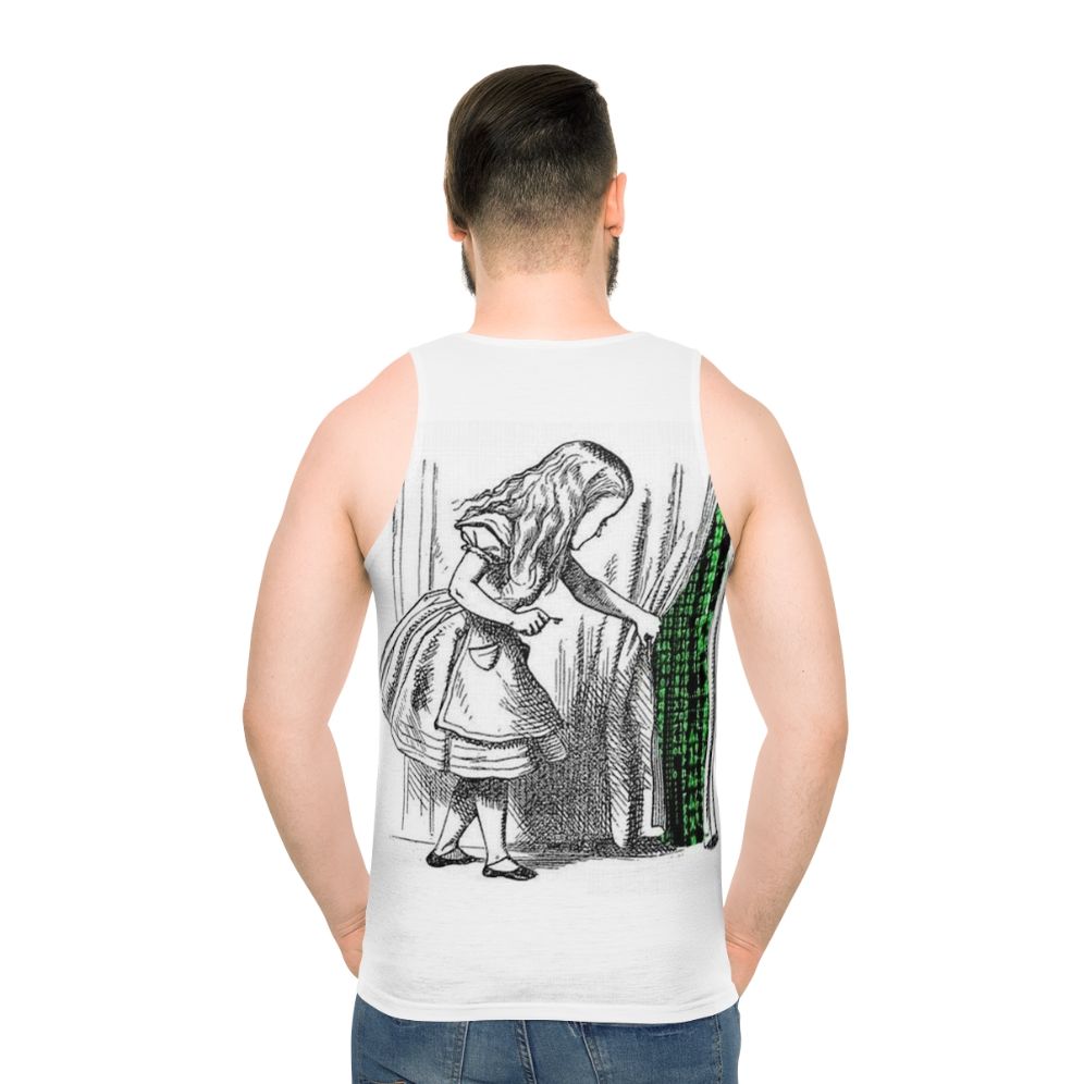 Matrix inspired unisex tank top with Alice in Matrix design - men back