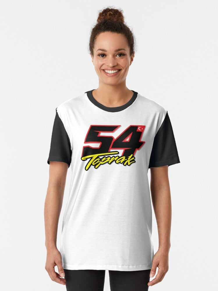 Toprak Razgatlioglu 54 Graphic T-Shirt featuring the Turkish motorcycle racer's number and branding - Women