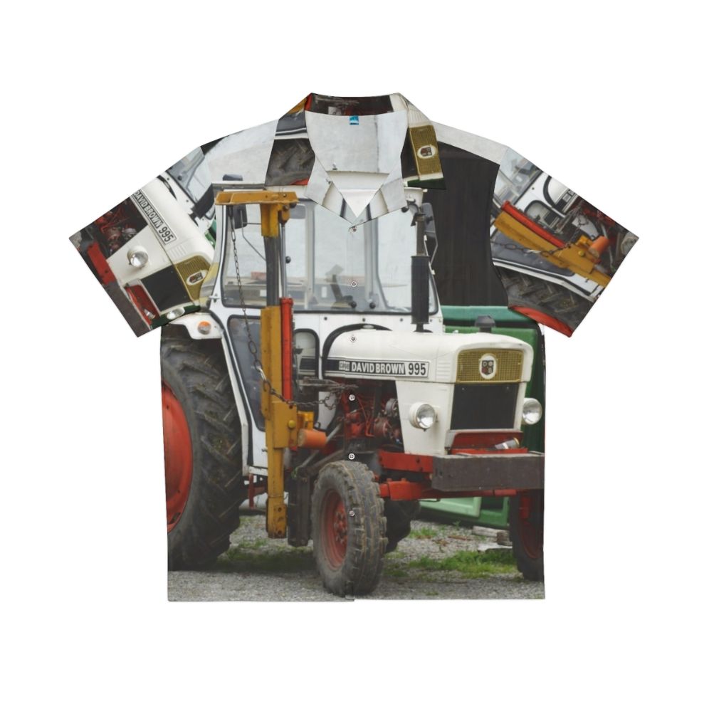 Vintage Hawaiian shirt featuring a David Brown 995 tractor