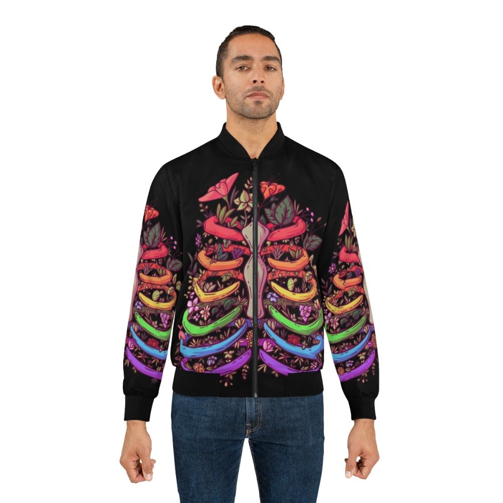 Colorful flower rib bomber jacket with LGBT pride flag design - Lifestyle