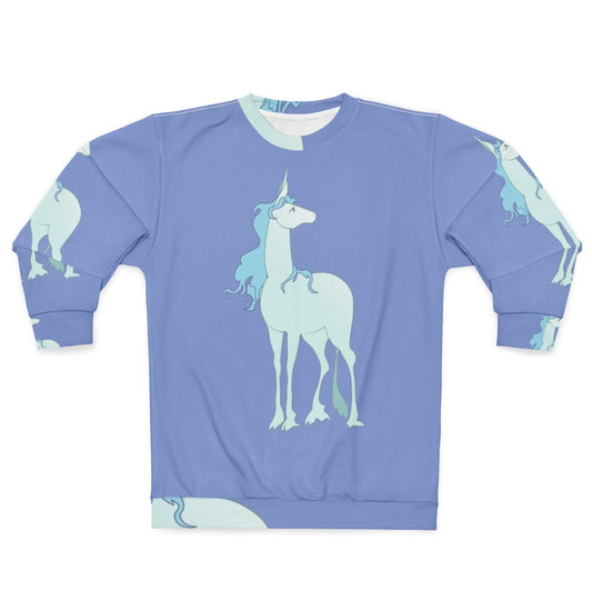 Amalthea illustration from the classic fantasy film The Last Unicorn on a cozy sweatshirt