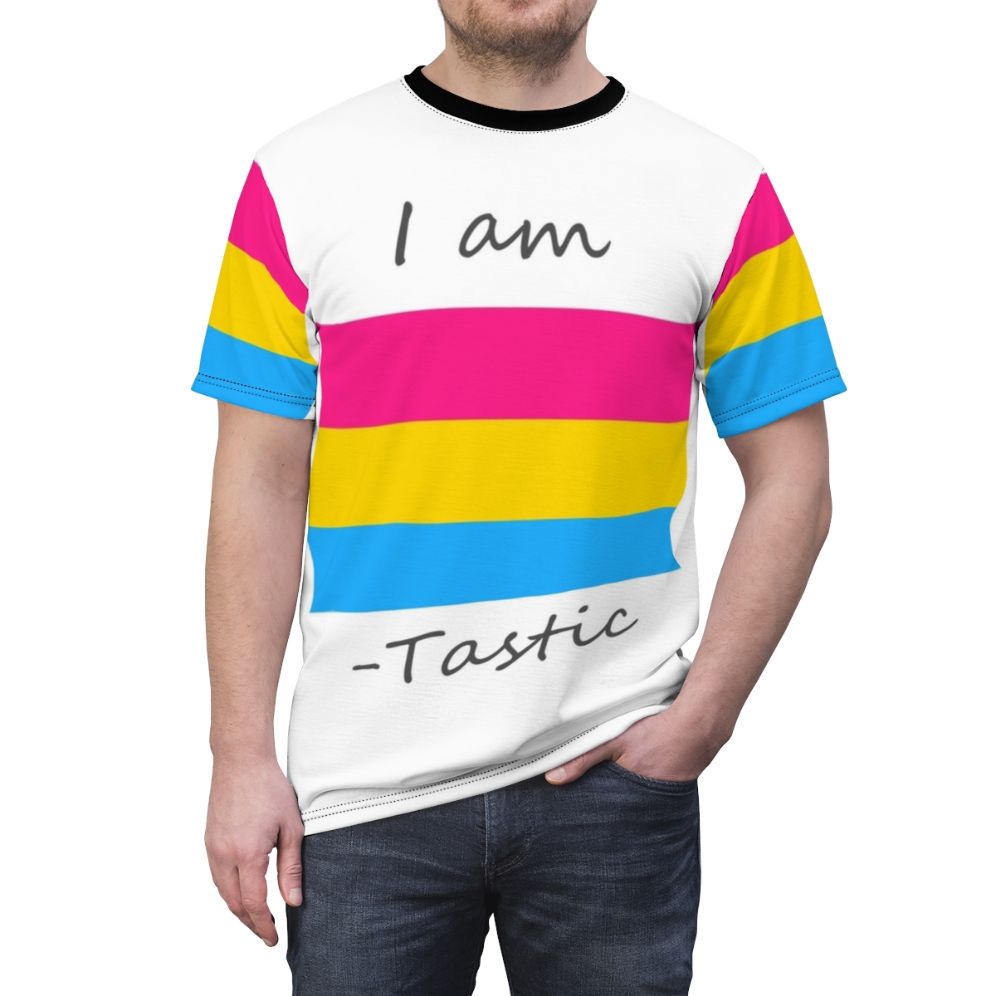 Pansexual pride flag-inspired all-over print t-shirt design - men front