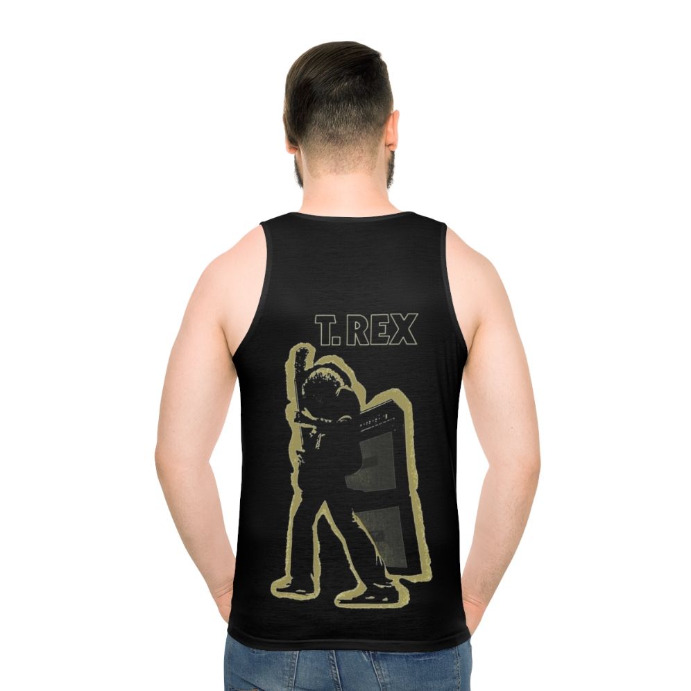 Electric Warrior Unisex Tank Top featuring Tyrannosaurus Rex dinosaur design - men back