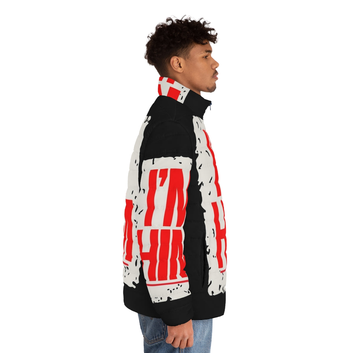 Man wearing I M Him Block Grunge Puffer Jacket, a stylish urban fashion piece - men side right