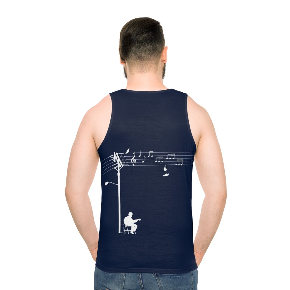 Unisex tank top with retro sound wave and music note graphic - men back