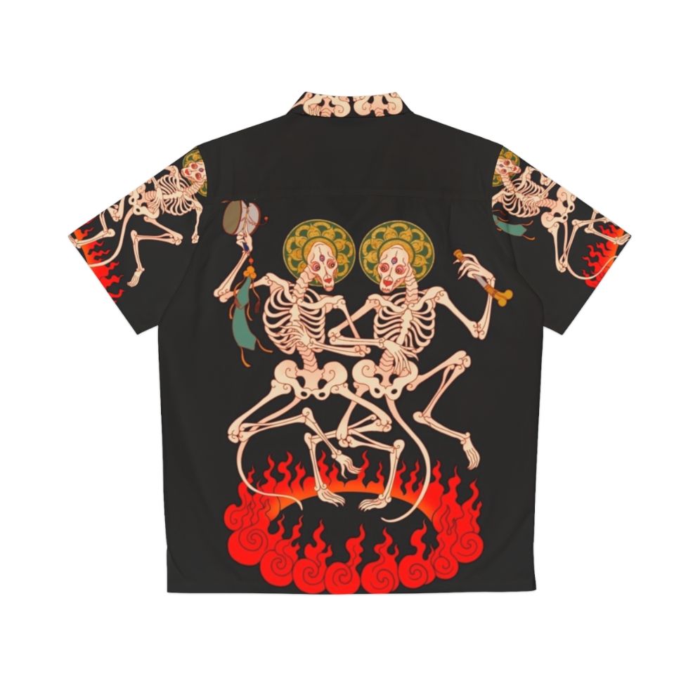 Chitipati Tibetan-Inspired Hawaiian Shirt with Skeleton Pattern and Fire Motif - Back