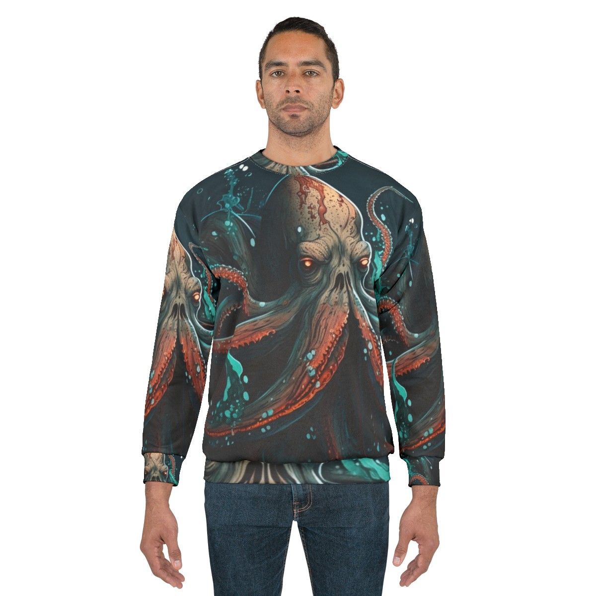 Mythical sea creatures sweatshirt with fantasy ocean life design - men