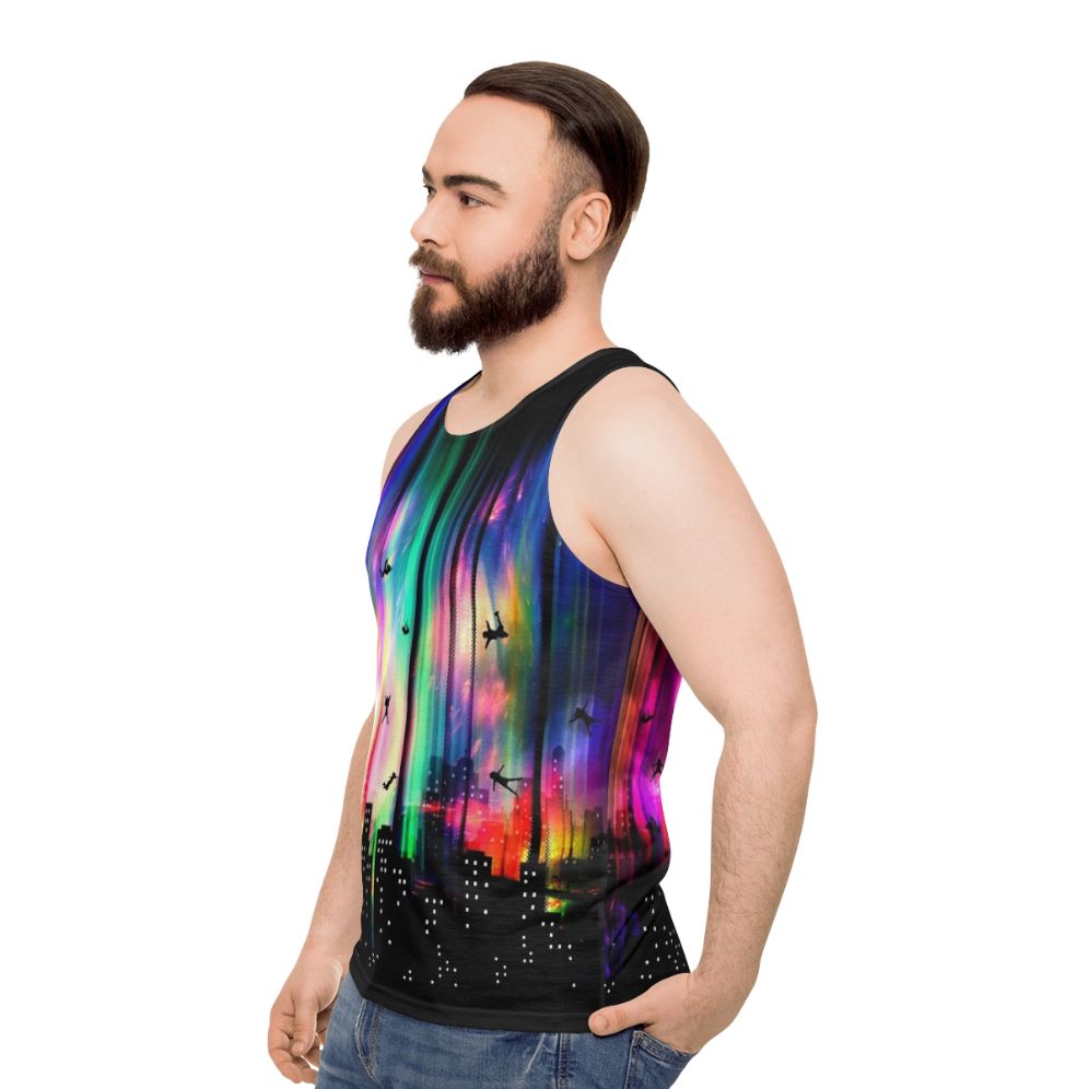 Unisex tank top with a futuristic graphic design - men side