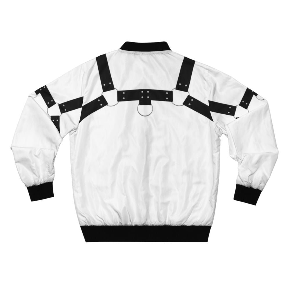 Leather bomber jacket with harness design, for LGBTQ+ men - Back