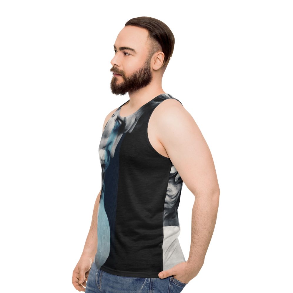 Degeneration unisex tank top with graphic design inspired by Greek mythology - men side