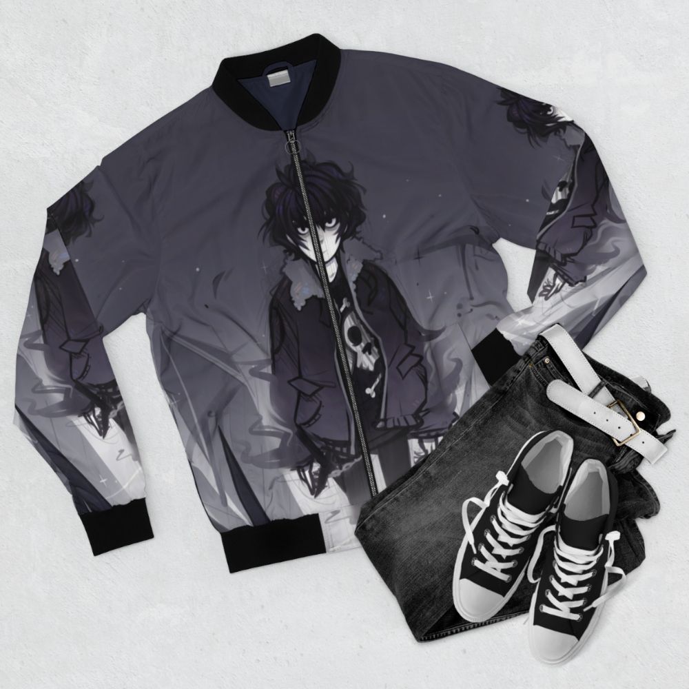 Nico di Angelo inspired bomber jacket with a dark and edgy design - Flat lay