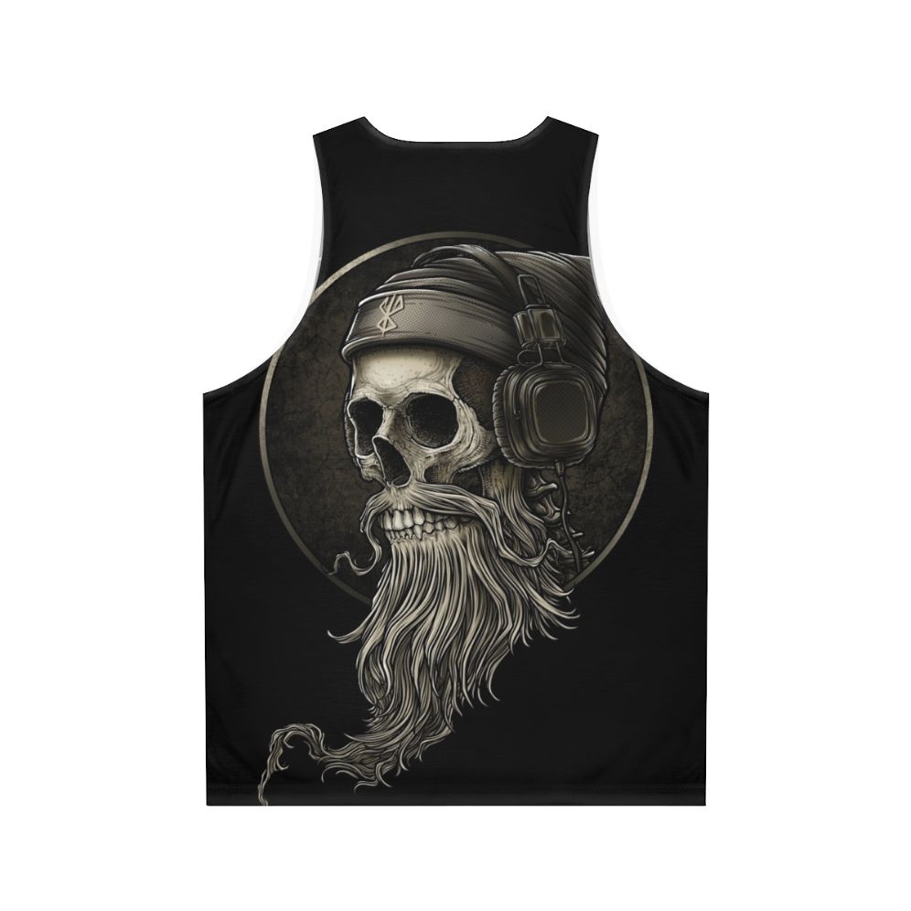 Vintage Viking Skull Beard Headphone Unisex Tank Top - Back