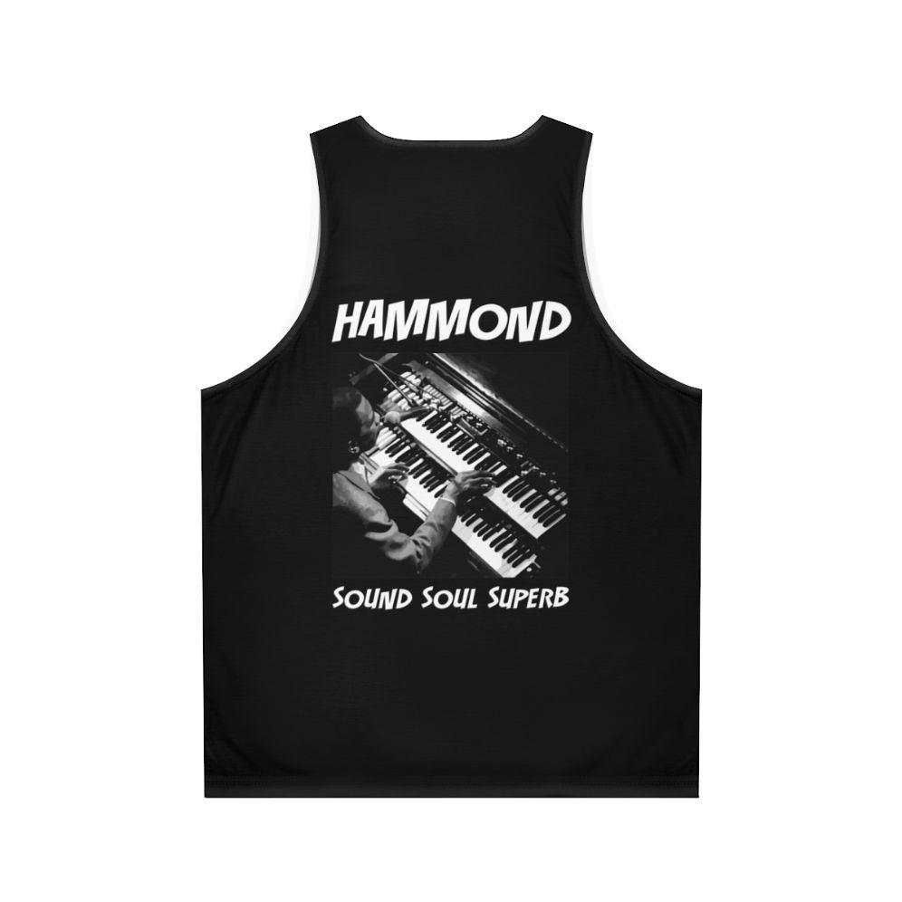 Unisex tank top with Hammond organ inspired abstract art - Back