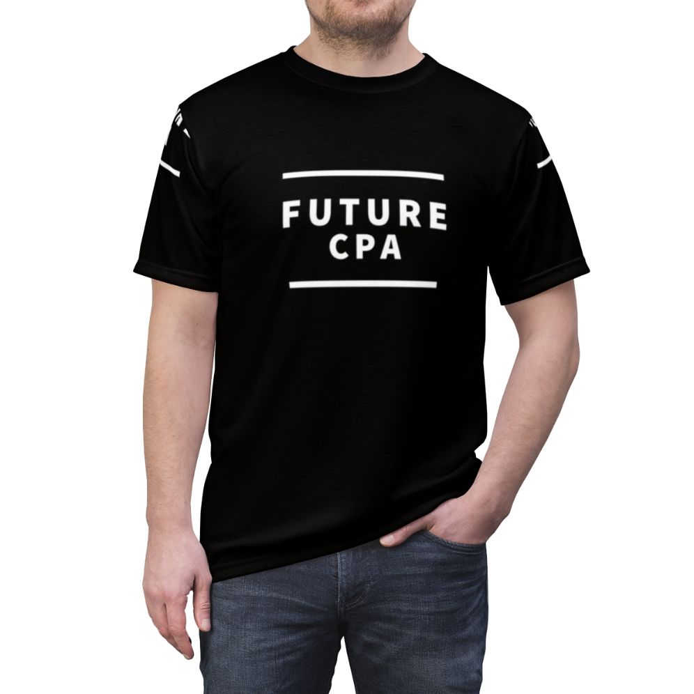 Inspirational t-shirt for CPA, accountant, and bookkeeper women with a message about the future - men front