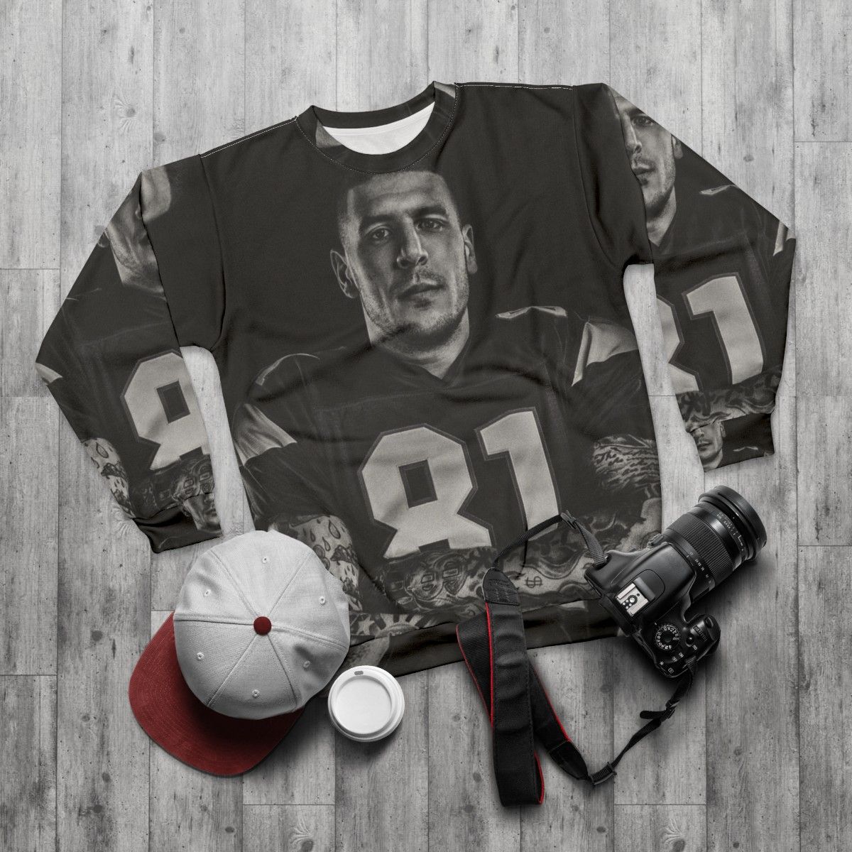 Aaron Hernandez NFL Football Sweatshirt - flat lay