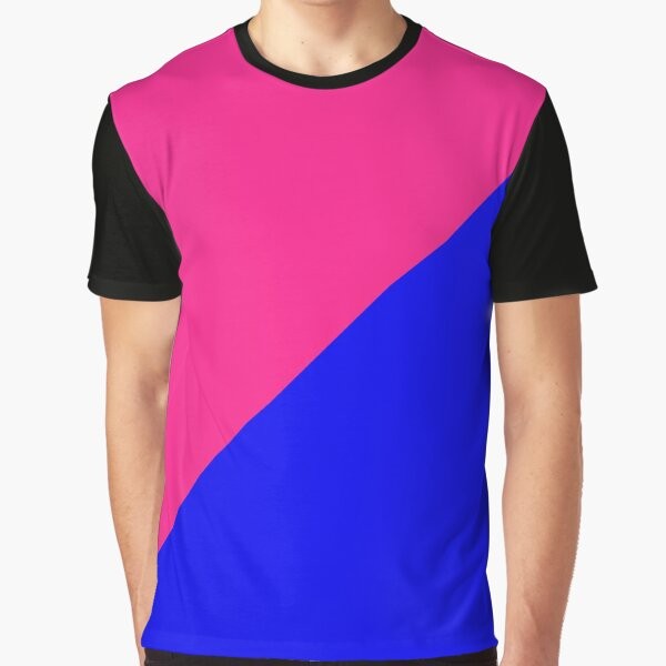 A pink and blue half and half graphic t-shirt