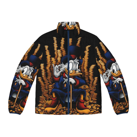 Retro-inspired "Game On" puffer jacket with surreal design elements