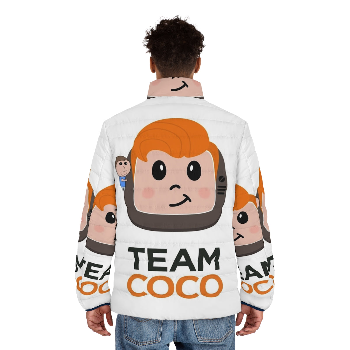 Team Coco Fan Art Puffer Jacket featuring Conan O'Brien design - men back