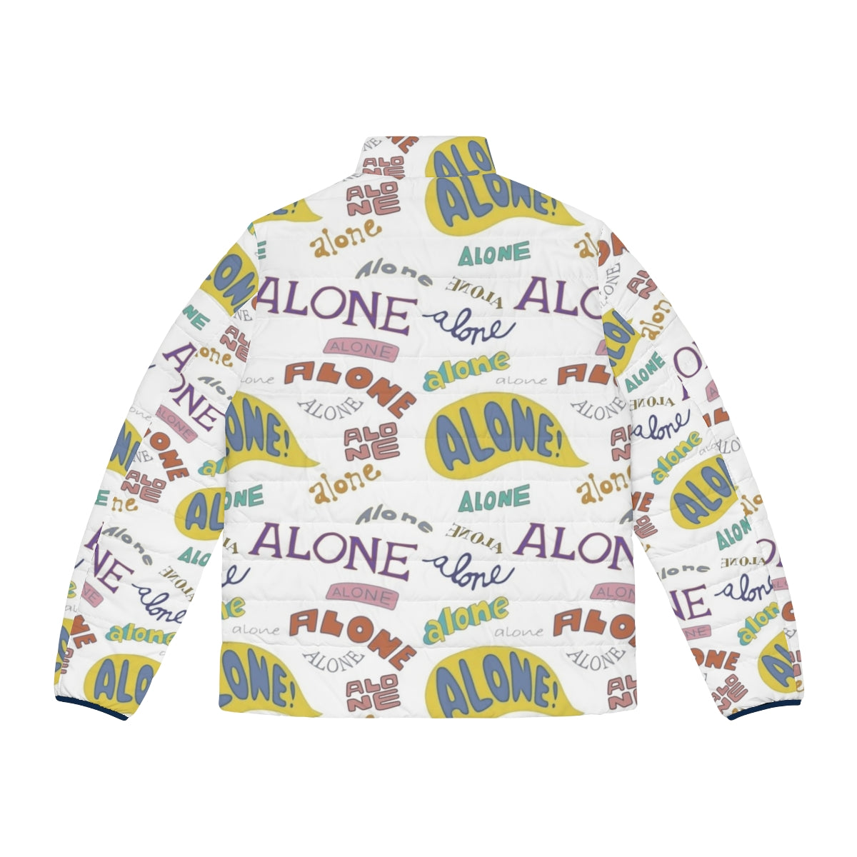 Alone Puffer Jacket with Spongebob and Squidward Meme Design - Back