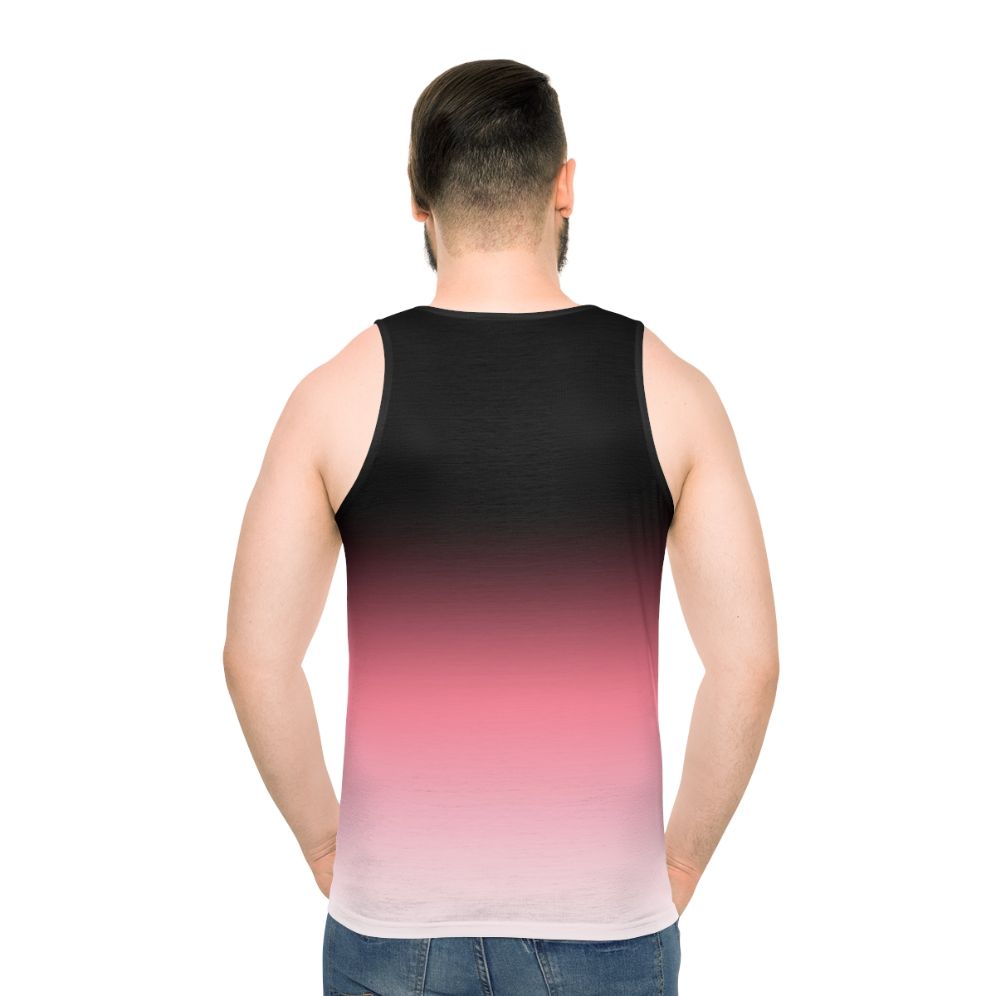 Black, pink, and white ombre dip dye unisex tank top - men back