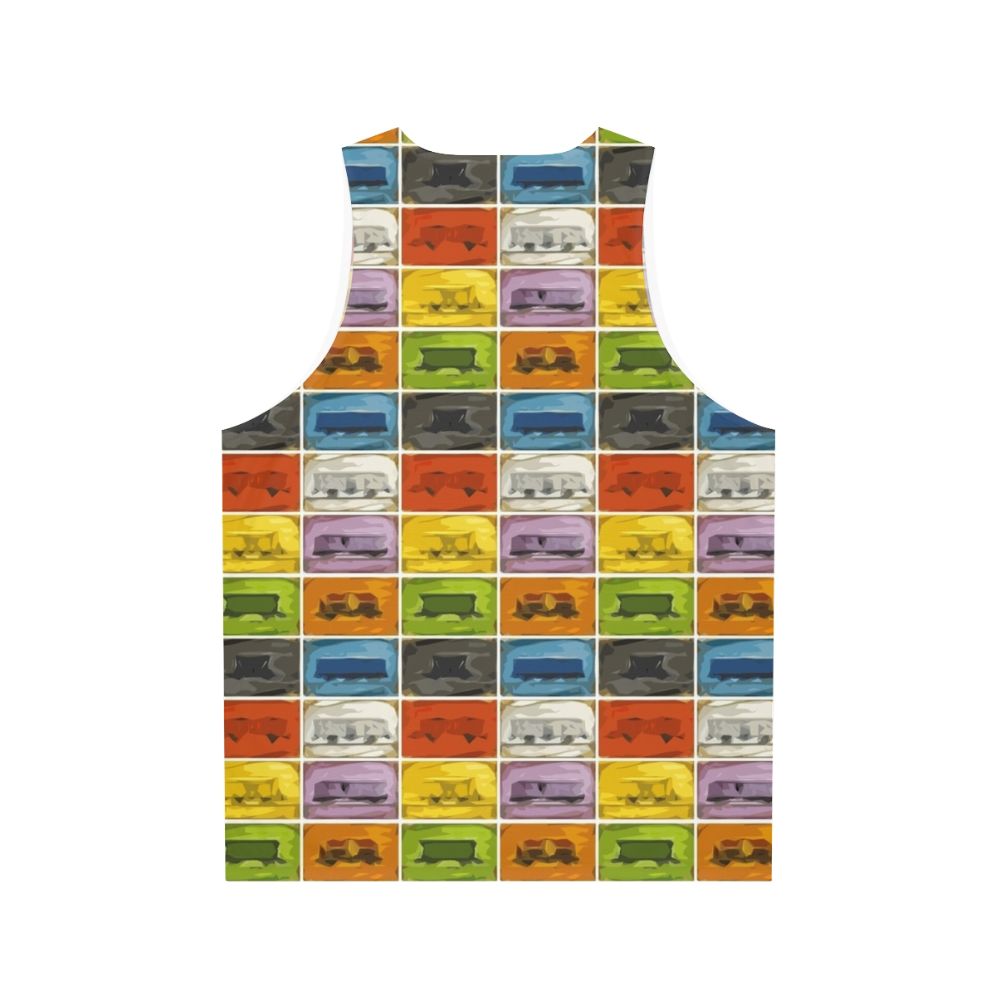 Retro gaming unisex tank top with Ticket to Ride the Trains design - Back