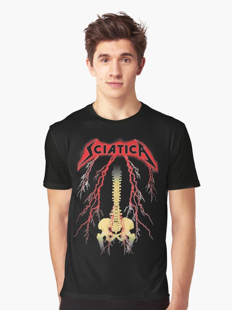 Hard Rock Sciatica Graphic T-Shirt featuring a unique design with a retro, vintage-inspired style - Men