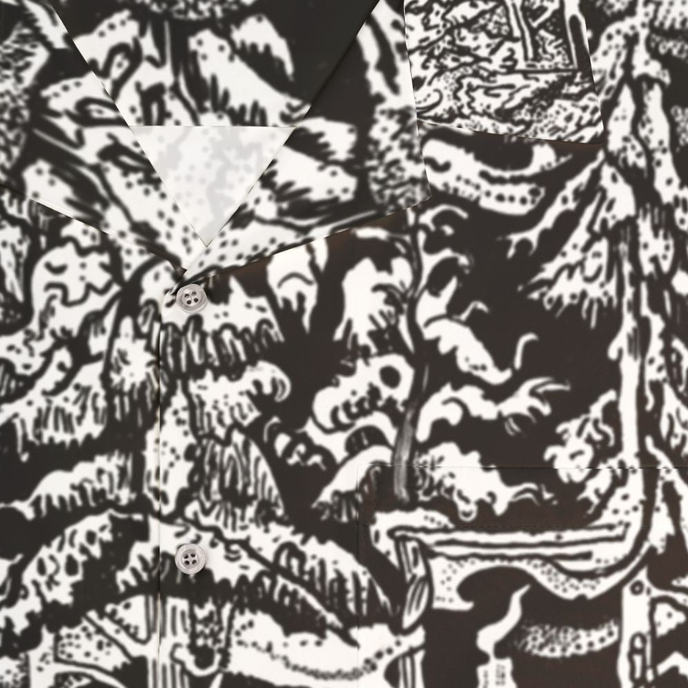 Winter forest Hawaiian shirt with deer, foxes, and snowy trees - Detail