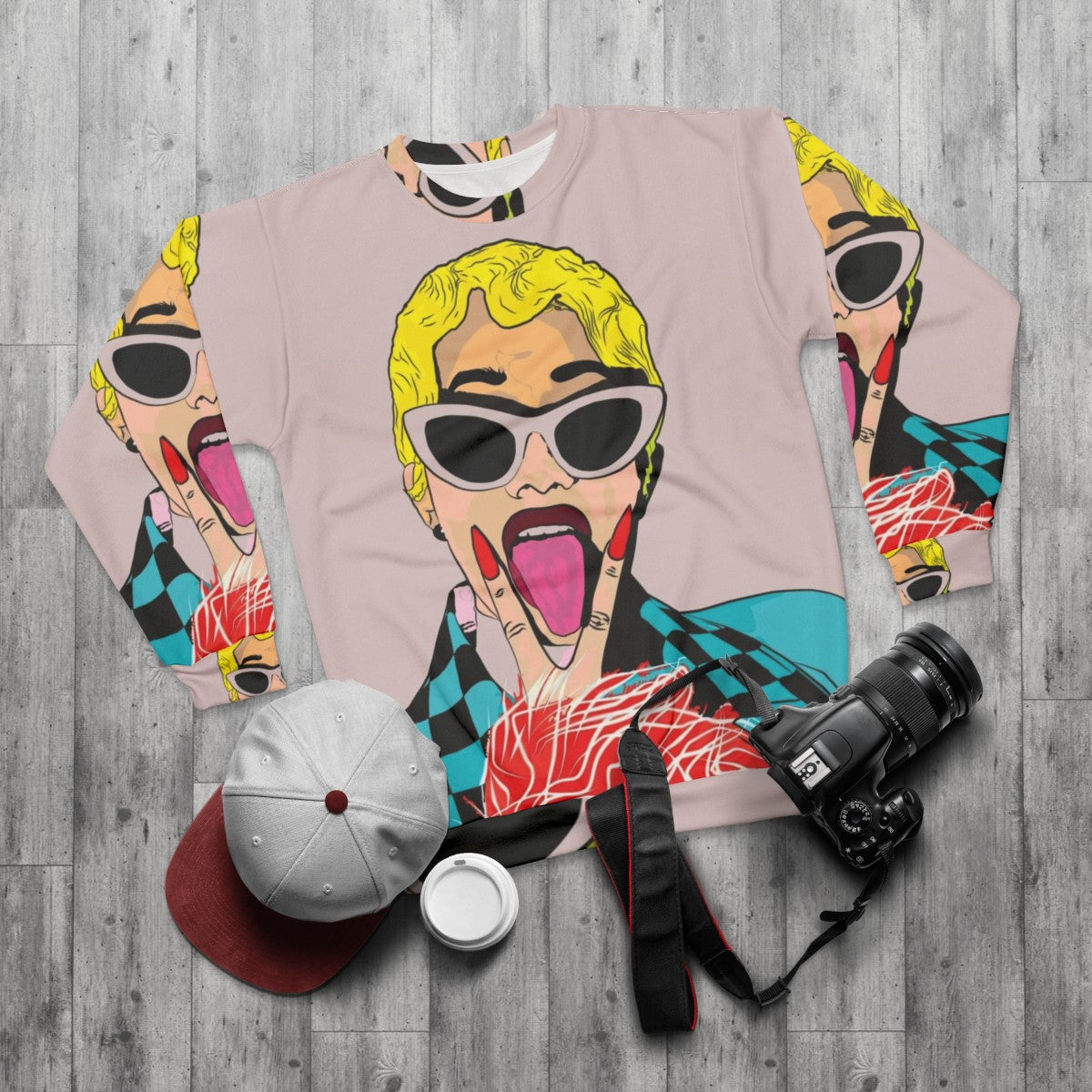 Cardi B Sweatshirt featuring hip hop inspired graphics - flat lay