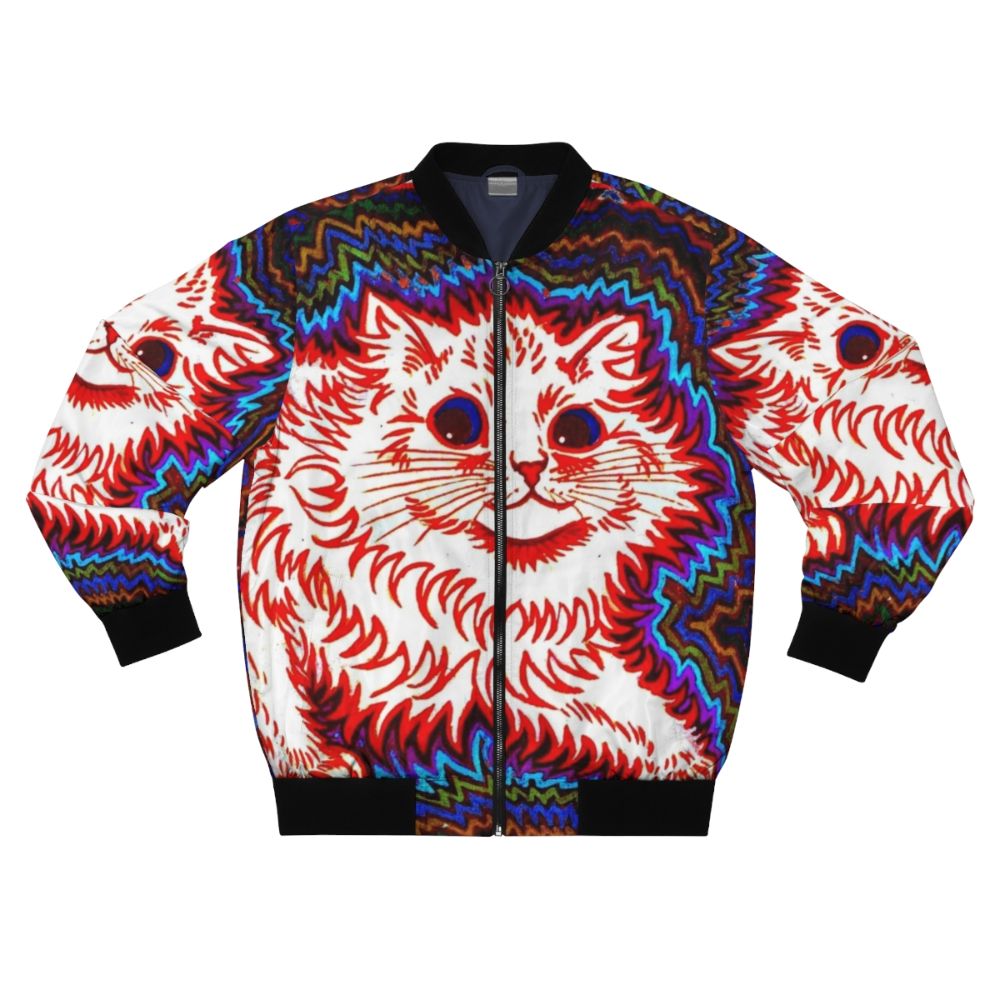 Vintage Louis Wain inspired abstract psychedelic orange cat bomber jacket