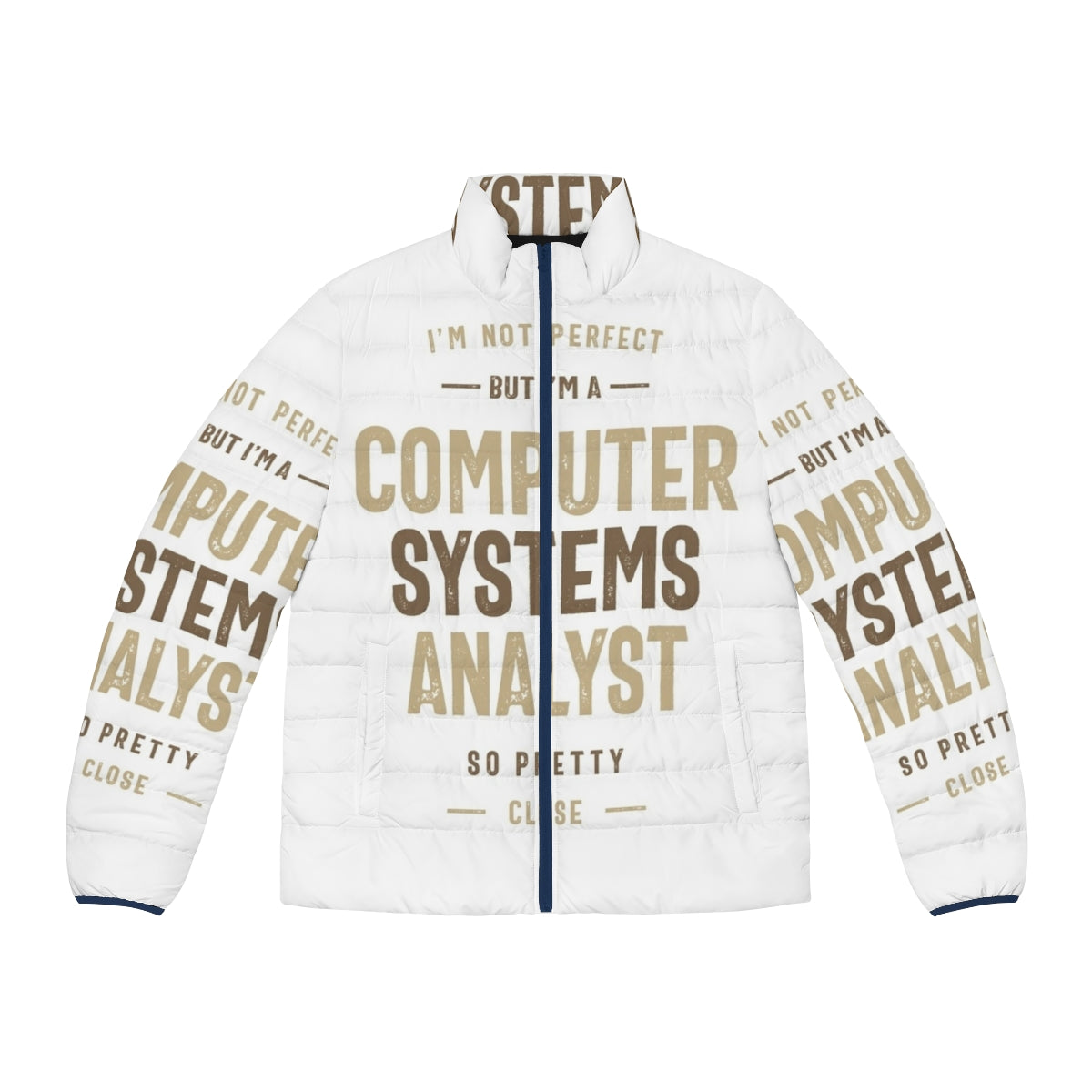 Computer Systems Analyst wearing a stylish puffer jacket for tech jobs