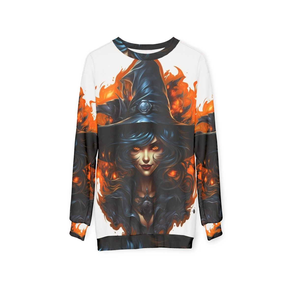 Creepy Halloween Witch with Eerie Look Sweatshirt - hanging