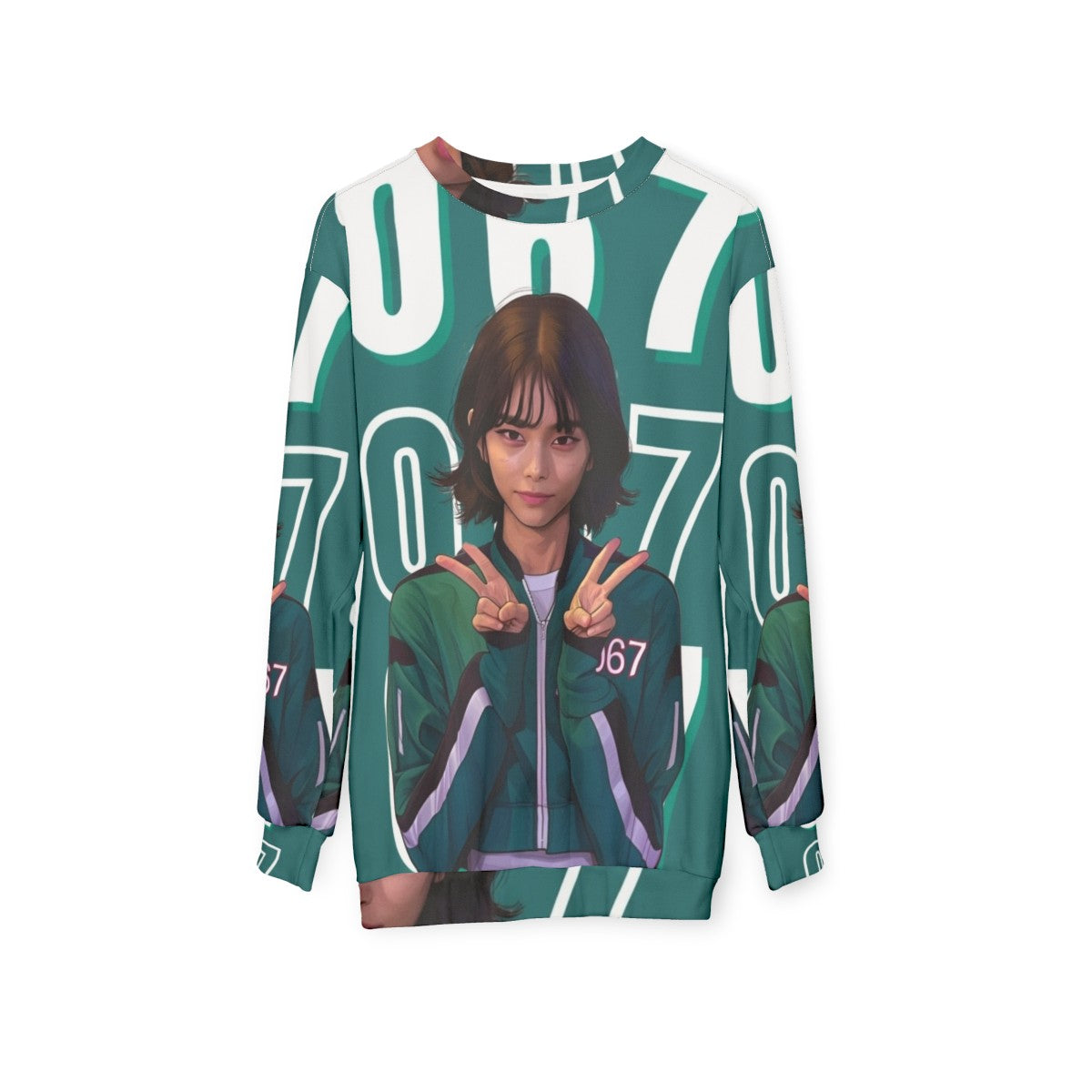 Squid Game Player 067 Kang Sae Byeok Sweatshirt - hanging