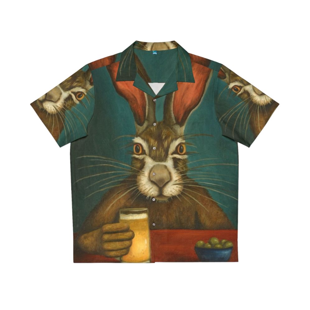 Bunny Hops Hawaiian Shirt with Bunnies, Olives, and Beer Imagery