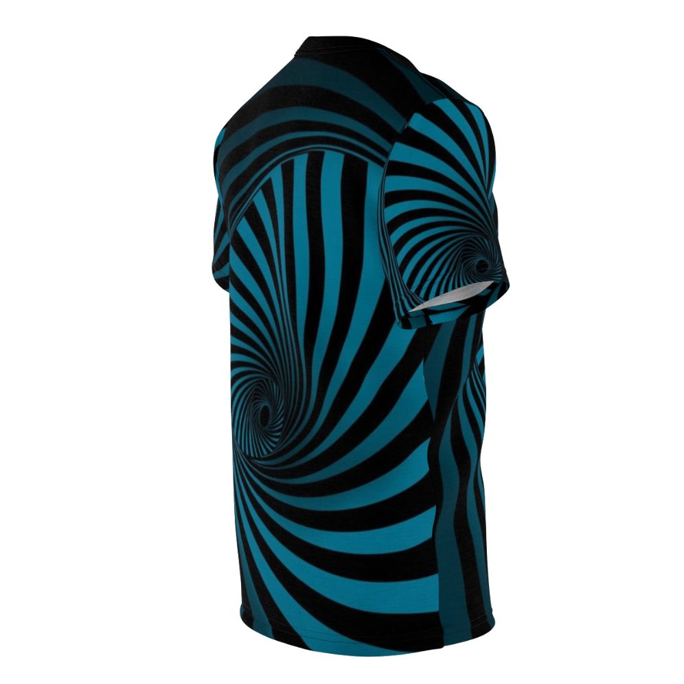 Swirling optical illusion t-shirt with a psychedelic abstract pattern design. - men right