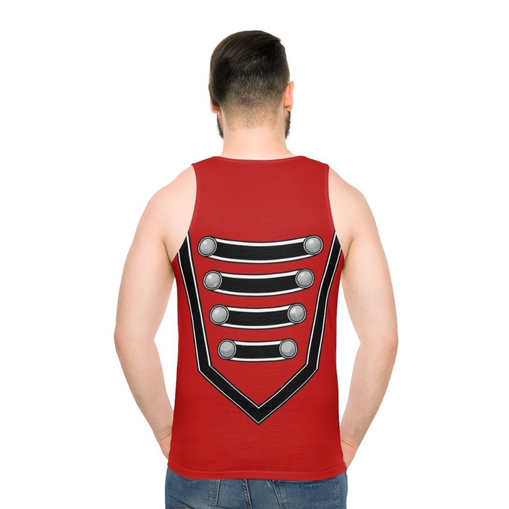 Unisex tank top with a simple marching band pattern design - men back