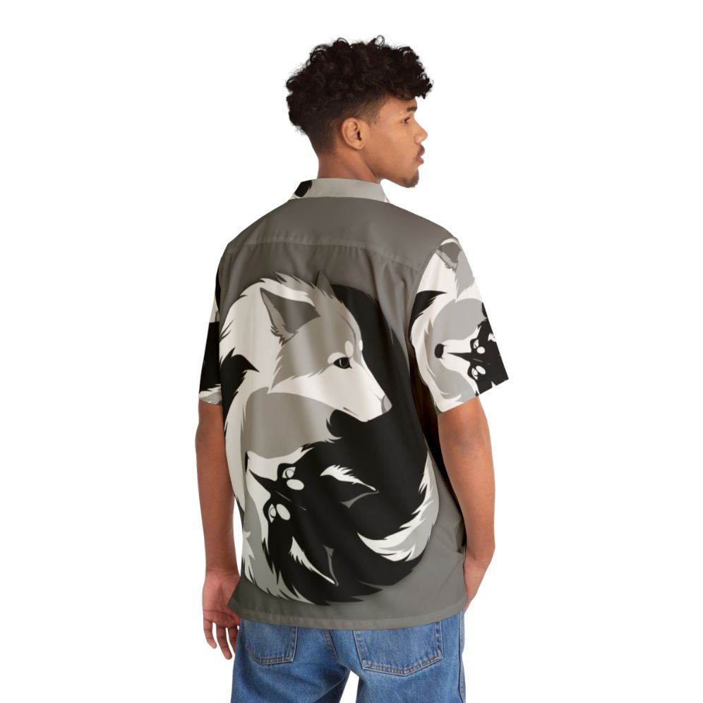 Nature-Inspired Husky and Wolf Hawaiian Shirt - People Back