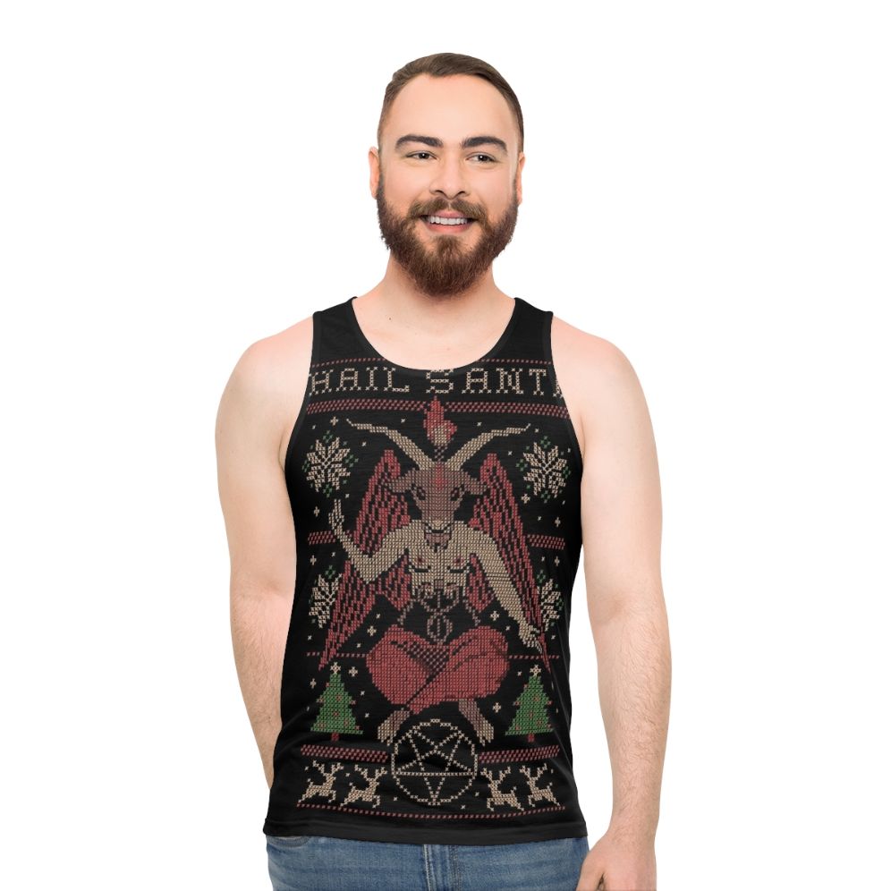 Unisex Christmas Santa Occult Fantasy Pixel Art Embroidery Tank Top - men