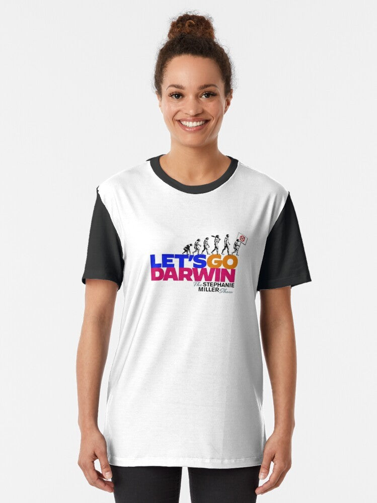 "Let's Go Darwin 2" graphic t-shirt featuring an evolution-themed design - Women