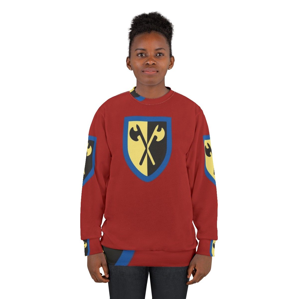 Retro Crusaders Lego Castle Sweatshirt with Crossed Axes Design - women