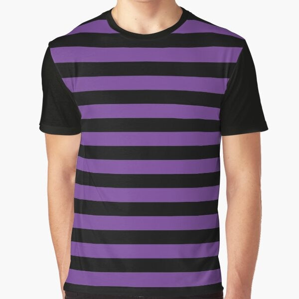 Striped graphic t-shirt in purple and black colors